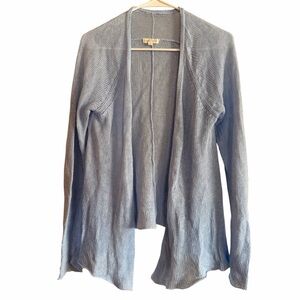 Eileen Fisher 100% Linen Baby Blue Open Knit Crochet Cardigan Sweater Medium